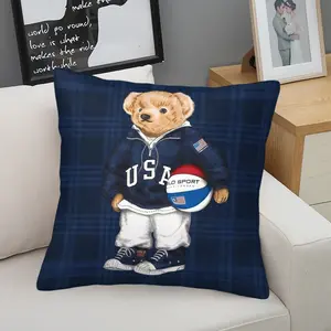 Trendy and Cool Bear Printed Pattern Soft Short Plush Pillow with Multiple Patterns, Soft and Skin friendly, Suitable for Comfortable Items at Home or Travel, Lazy Home Style, Soft Touch Cushion