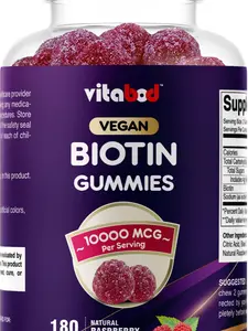 Vitabod Biotin Gummies 10,000 mcg – 180 Vegan Gummies Hair, Skin & Nails Support for Women, Men & Kids – Non-GMO, Gluten-Free, Delicious Flavor