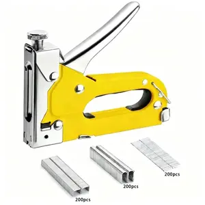 3 in 1 Staple Gun Kit, 1 Set Heavy Duty Staple Gun Handle with 600 Staples, Upholstery Stapler for Fixing Material, Decoration, Carpentry, Furniture, Door and Window, Hardware
