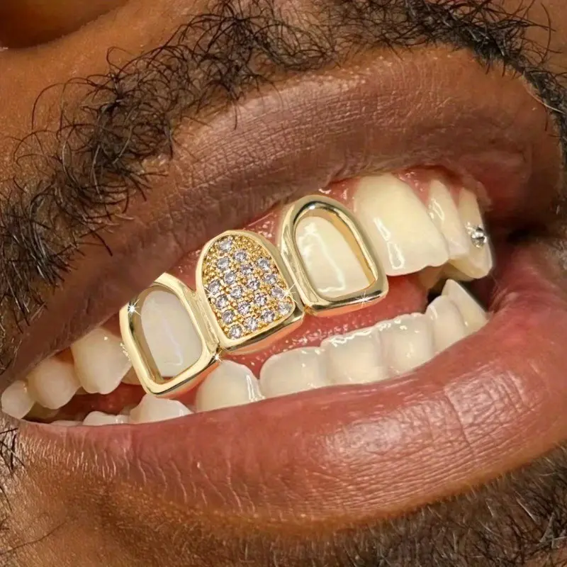 Hollowed Out Three Tooth Hip-Hop Style Dental Accessory, Unisex Personalized Jewelry Accessory, Made of Copper Alloy Material