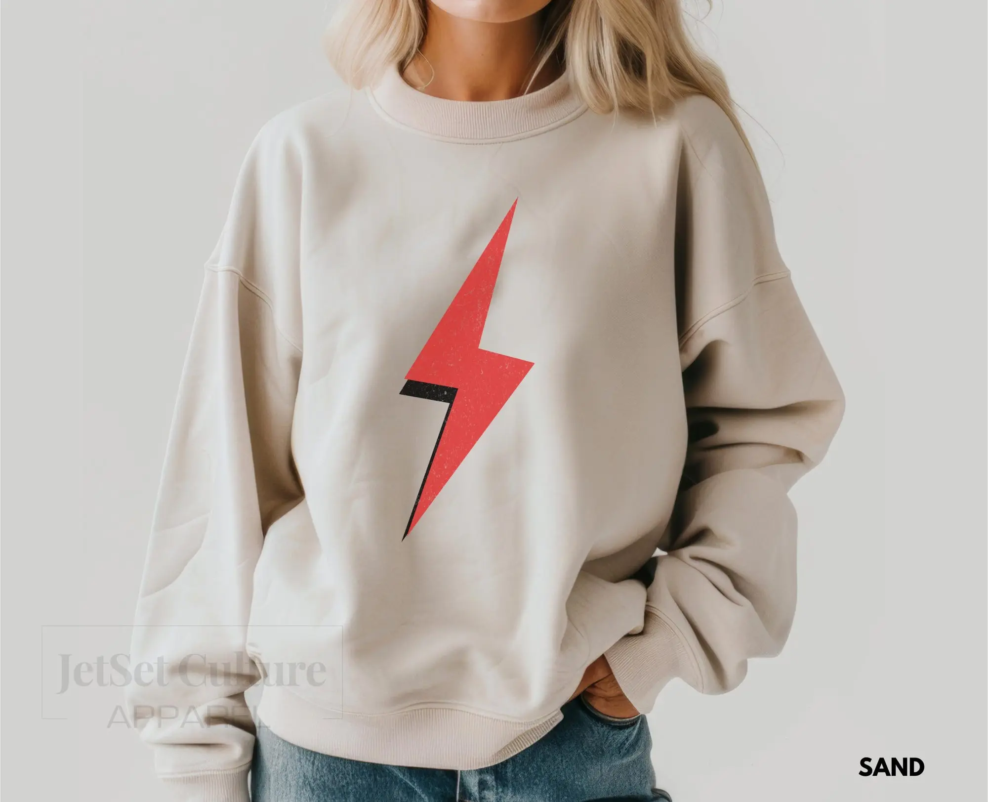 Lightning Bolt Crewneck Sweatshirt,Trendy Woman Pullover Cotton Sweater