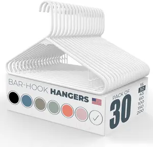 Plastic Hangers 30 Pack – Made in the USA – 6lb Capacity Standard Clothes Hangers with Strap Hooks for Dresses, Lingerie, Shirts, Pants, and Jackets – White