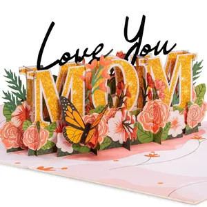 1pcs 3D Pop-Up "Love You, Mom" Mother's Day Card – with Envelope & Note Tag, Versatile Interactive Greeting Card for Mom on Birthday, Thank You, or Any Occasion, Detachable 3D Decoration