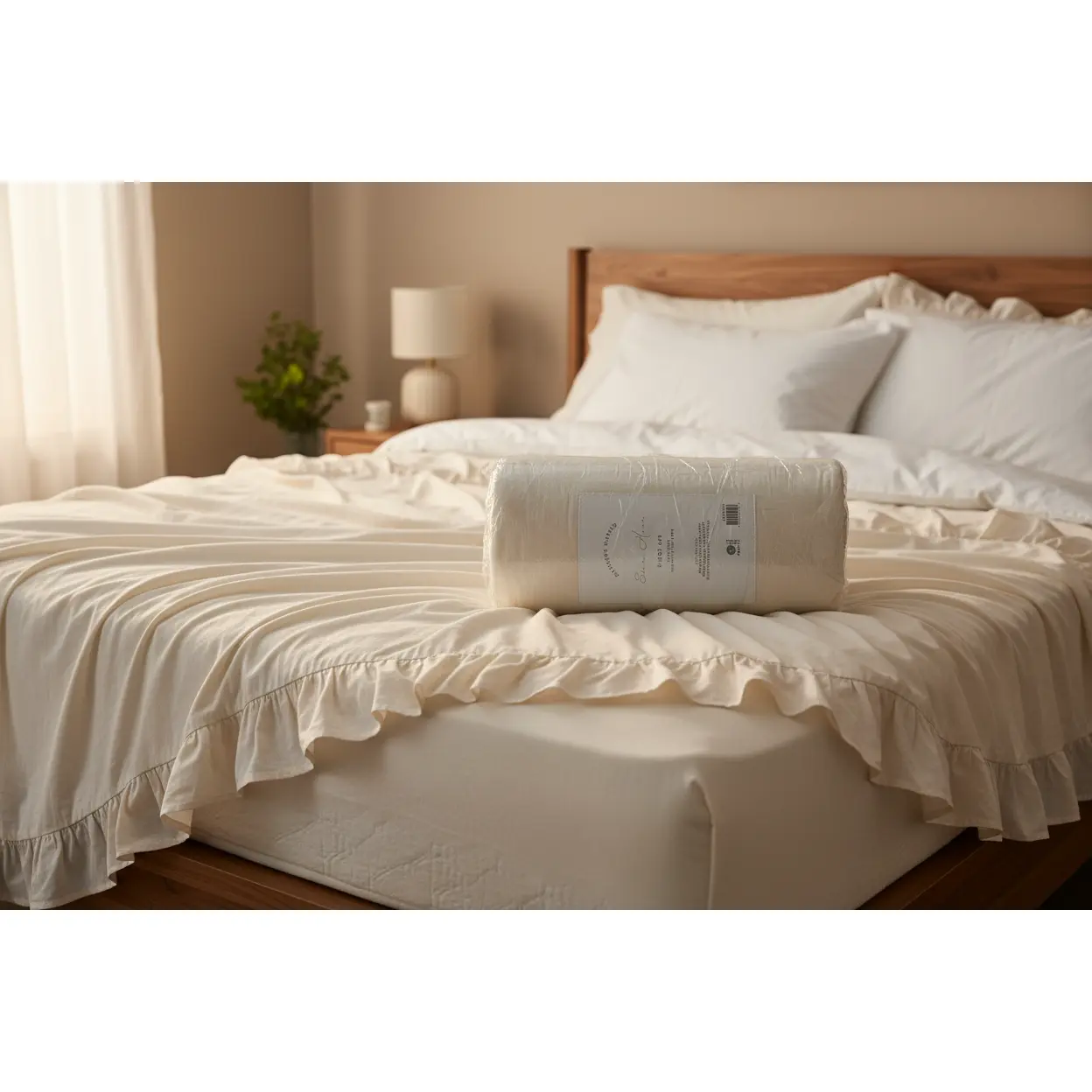 Eden Home Full Size Solid 4-Piece Premium Polyester Bedding Set - Cream, Premium Garment-Washed Finish, Soft Eco-Friendly Touch, 14" Deep Fit, Machine Washable, Cozy, Eco Drawstring Bag Storage, Affordable