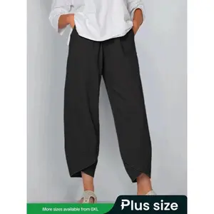 Plus Size Solid Pocket Wrap Pants, Casual Comfy Trousers for Daily Wear, Pants for Women, Women's Bottoms for All Seasons