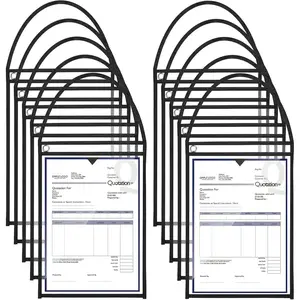 30 Pack Office Shop Ticket Holders with Hanging Strap 9 x 12 Inches, Both Sides Clear Dry Erase Pockets Job Ticket Holders for Work Order Black
