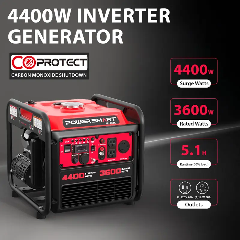 PowerSmart 4300/4400-Watt Portable Inverter Generator, Gas Powered