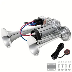 Upgraded Dual Trumpet With All Copper Compressor 12V Air Horn For Train Horn Car Speakers Loud Car Horn Truck Horn Airhorns Horn Loud Chrome Plating Silvery Black