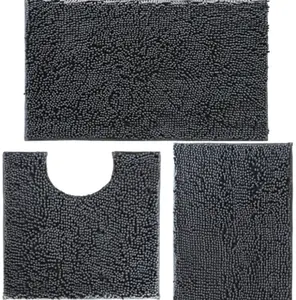 Bathroom Rugs Set - Non-Slip 3 Piece Set with Absorbent Chenille Bath Rugs, PVC Backing, Bath Carpet, Absorbent Bathroom Mats for Home Decor