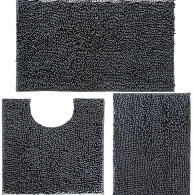 Bathroom Rugs Set - Non-Slip 3 Piece Set with Absorbent Chenille Bath Rugs, PVC Backing, Bath Carpet, Absorbent Bathroom Mats for Home Decor