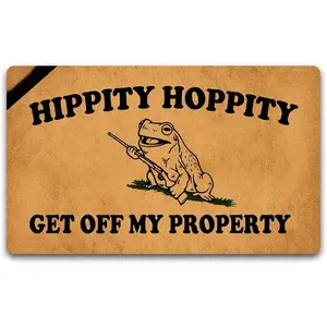 Decor Hippity Hoppity Get Off My Property Welcome Mat with Rubber Backing Doormat Entrance Floor Mat Non-Slip Entryway Rug Easy Clean 30 X 18 Inches