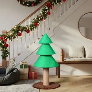 Christmas Tree Cat Scratcher Tower 31.5 Sisal Rope Scratching Post with Cozy Base Holiday Cat Toy & Décor for Indoor Cats Light Green