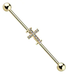 Gold PVD Cross Industrial Barbell