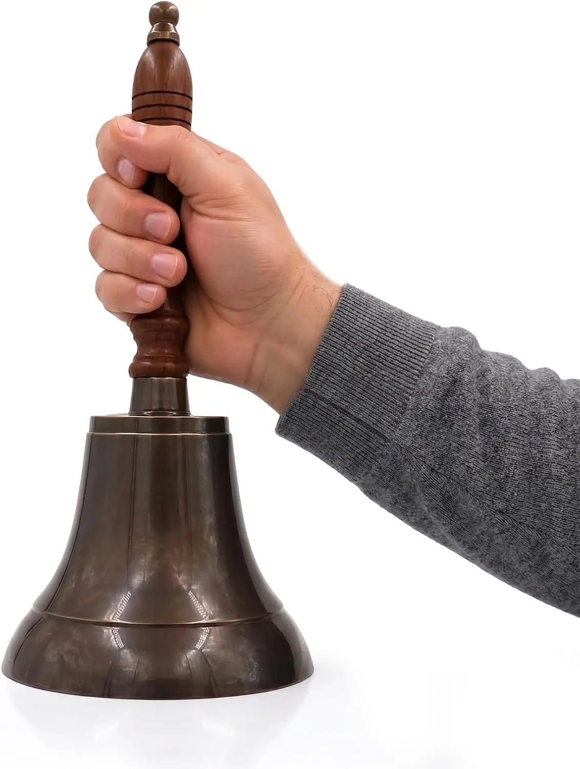 Large & Heavy Solid Brass Loud Hand Call Bell for Weddings, Christmas, School 11"(H) 5"(D) Antique Brass