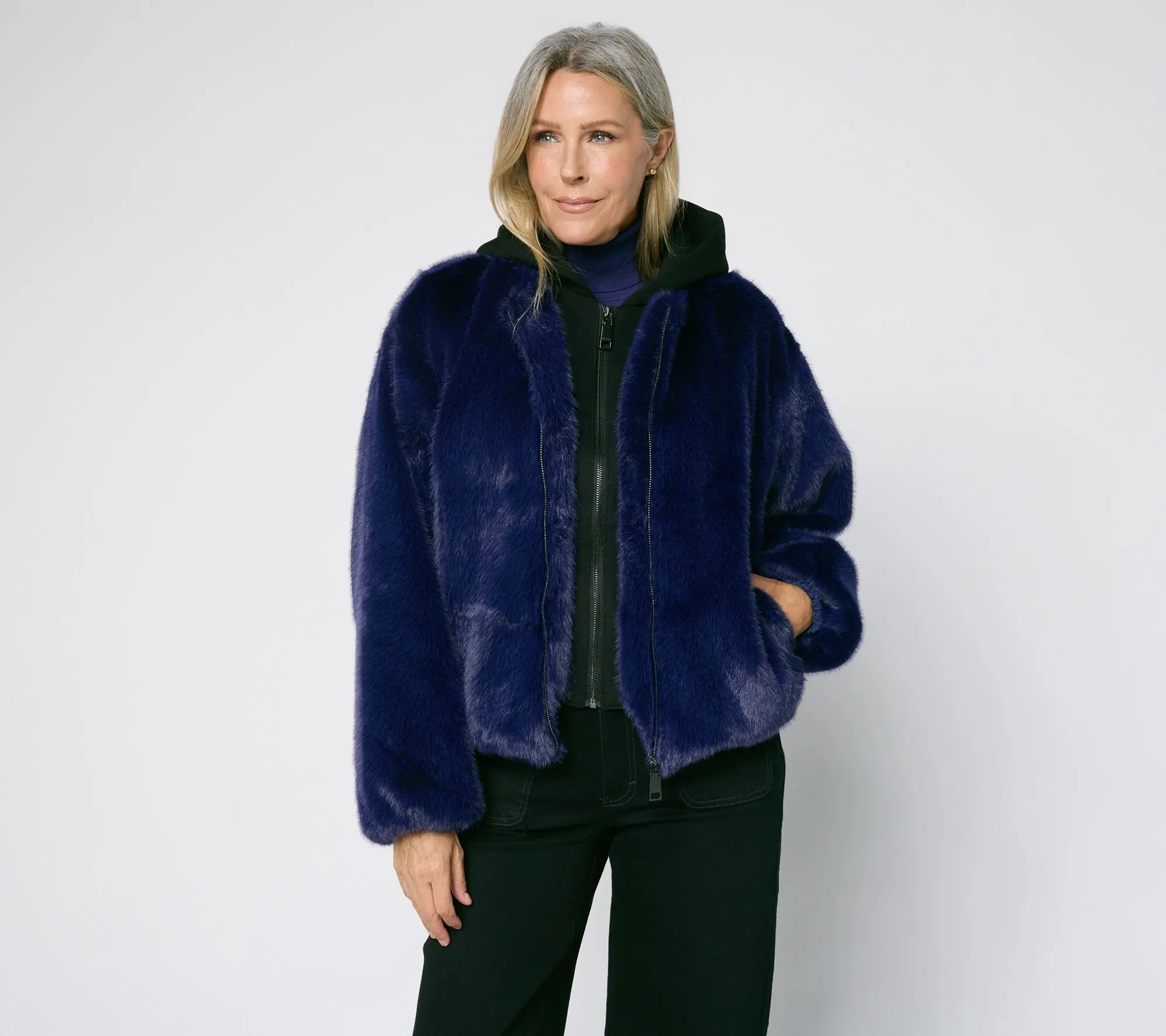 RM Studio x Rebecca Minkoff Faux Fur Coat with Removeable Hood