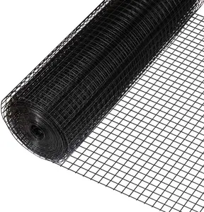 Fencer Wire 16 Gauge Black Vinyl Coated Welded Fence Mesh Roll with 1-Inch Grid, Multiple Sizes