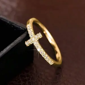 Retro Boho Female Silver-Plated Cross-Circle Cubic Zirconia Ring, Fantasy Wedding Jewelry Accessory for Women