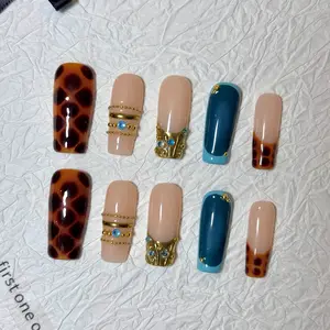 Light Baroque Handmade Vintage Luxury Nails with Regal Tortoise Shell and Gold Accents, Reusable Detachable Press-On Nails kit 10 Pieces, Salon Quality Royalcore