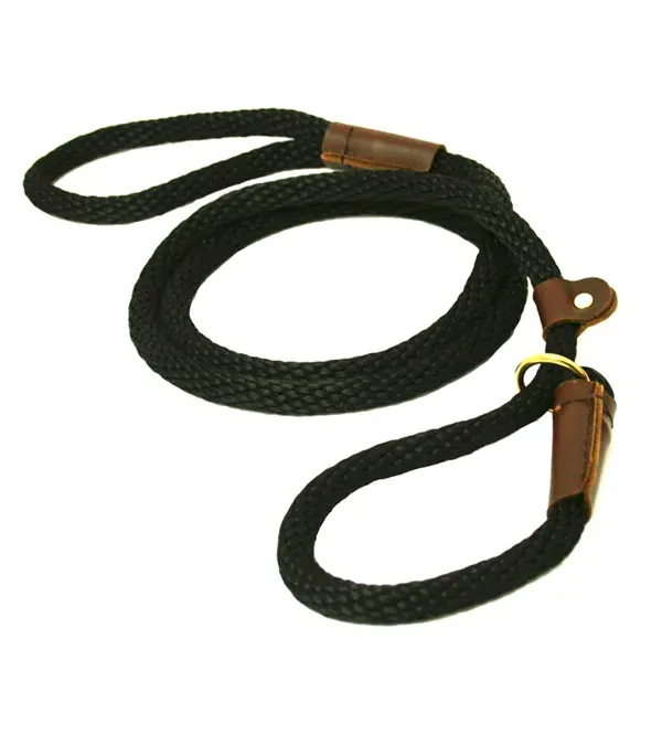 Lone Wolf 3645-BS Solid Round Braided Rope Lead with Slip, Black & Silver - 0.50 in.