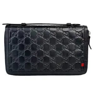 Pre-owned GUCCI Leather Small Leather Goods GG Logo Printed Guccissima Double Zip Around Wallet