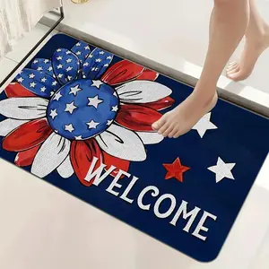 1pc American Flag Non-Slip All-Weather Doormat, Polyester Machine-Washable Rug with Safe Space Design, Suitable for Bedroom Entrance & Outdoor Use, Ideal for 4th of July Decor, All-Weather Doormats