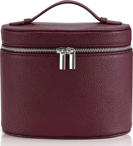 Makeup Bag Vanity Case Cosmetic Bag with Removable Divider Travel Toiletry Bag for Women Portable Make up Box Organizer, Burgundy