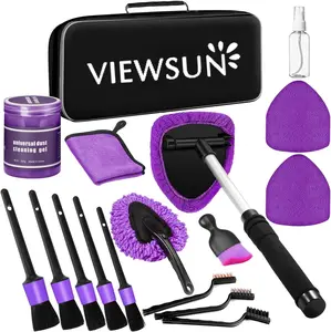 Viewsun Windshield Cleaner Tool, 17Pcs Purple Car Interior Cleaning Kit, Detailing Kit Cleaner, Detailing Brush, Cleaning Gel, Inside Cleaning Supplies Accessories for Trucks, SUVs, RVs Window，Summervibes