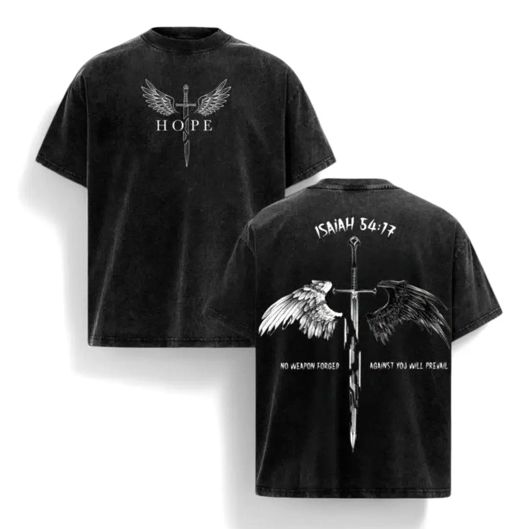 Men's Retro Cotton Short-Sleeve T-Shirt - Unisex Isaiah 54:17 Christian Themed, Faith-Based, Motivational Religious Graphic Top with Wings, Vintage Oversized Gym Pump Cover Church Gift (Black, Summervibes Fit), Faith-Based Graphic Men's Short-Sleeve T-Shi