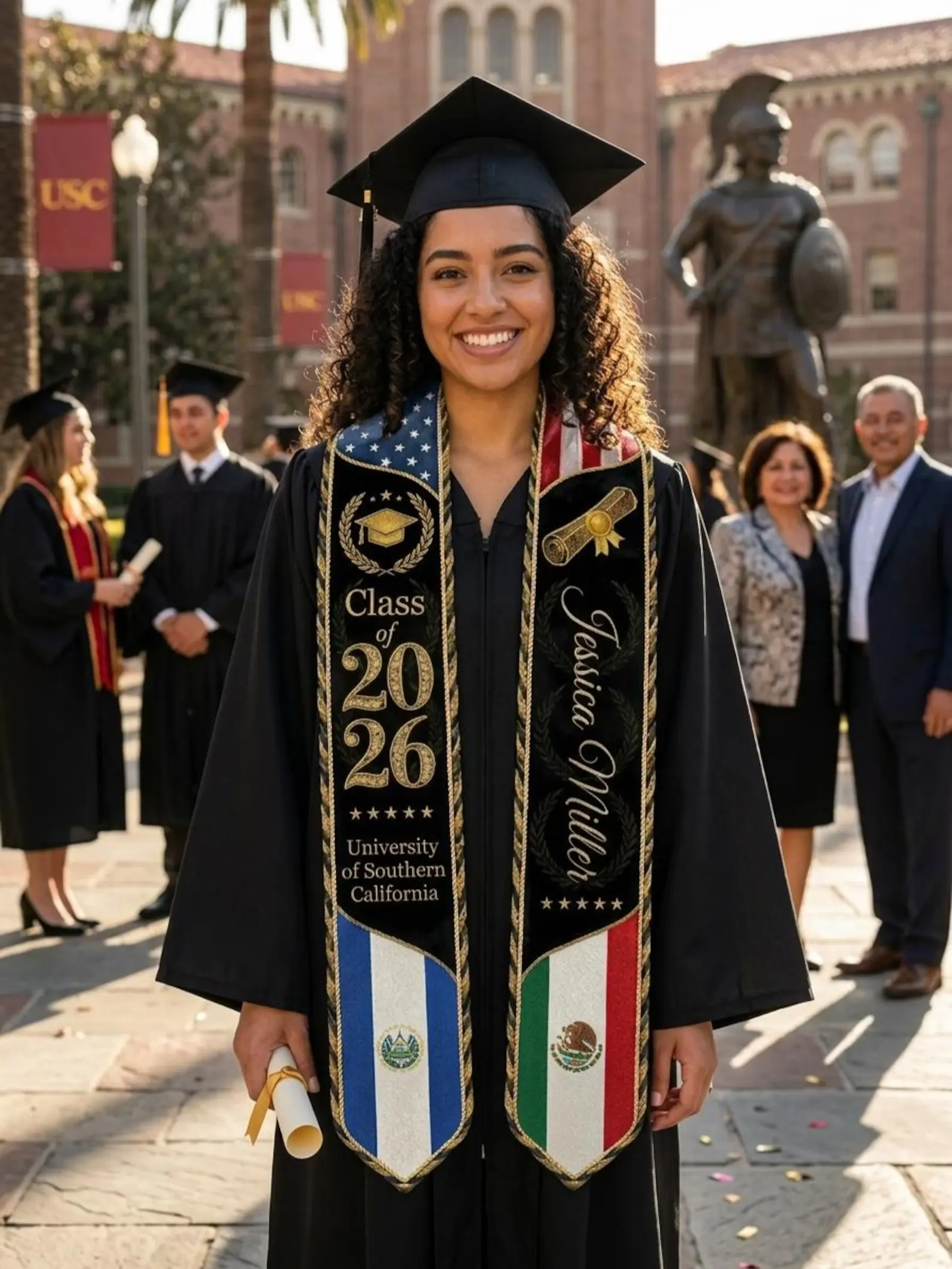 Dual Program Sash Custom El Salvador American Graduation Stole 2026 Dual Flag USA El ...