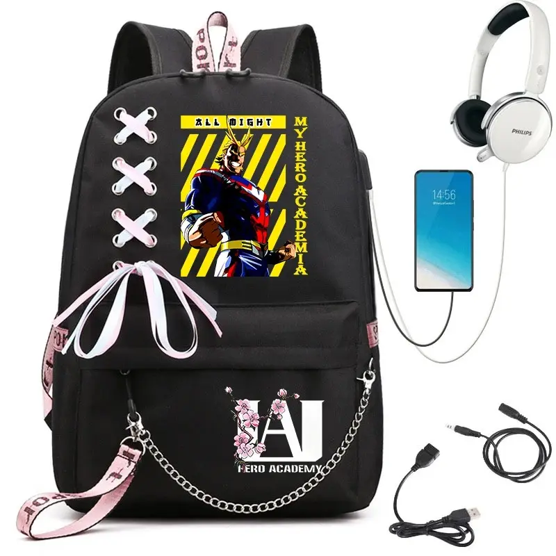My Hero Academia Anime Print Student Backpack with Webbing Straps Girls School Bag Lightweight Casual Daypack