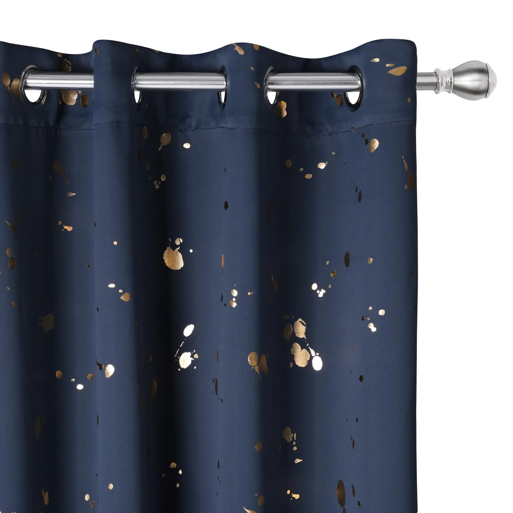 Deconovo Navy Blue Cloth Blackout Curtains, Gold Foil Ink Spots Print Grommet Top Home Textile, Home Decoration Curtain, Blackout Cloth