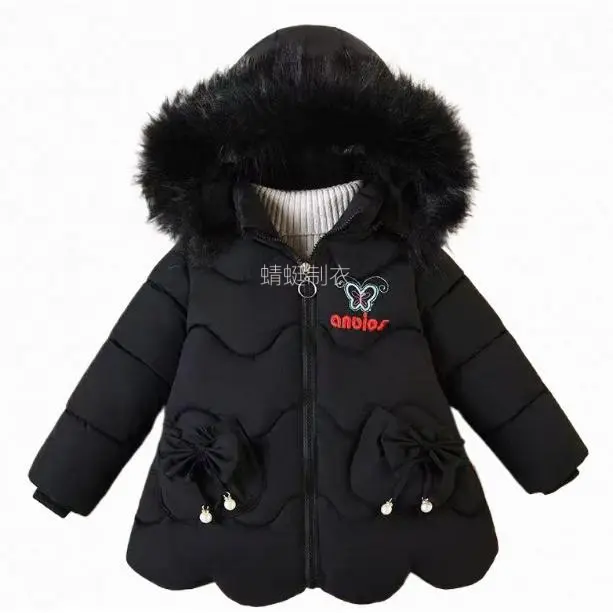Girls' Elegant Winter Coat, Sweet Korean Style Thick Polyester Party Topcoat with Long Sleeves for Toddlers Ages 1-2y & 3-4y, Plain, Jacket