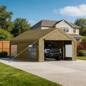 Garvee Durable Portable Carport Garage - 10x20 ft Outdoor Storage Shelter, 200g PE Tarp Canopy, 2 Roll-Up Doors, 4 Windows, for Paint Booth, Boat, Pickup, Events (Multiple Colors)