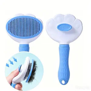 Japapapet Brush, Round Head, Bead Pin, Painless, Long or Short Hair, Comb, Removes Hair Shedding With One Massage, Easily Remove Hair By Pushing The Button, Pet Grooming Brush, Convenient Storage, Suitable for Cats and Dogs (Blue)