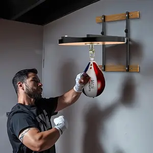 Adjustable Height Boxing Reflex Training Ball Stand - PU Material Pear-Shaped Speed Ball Board with Black PU Cover, Wooden Base, Metal Frame, Height Adjusted, Professional Reaction Skill Enhancer for Home Gym