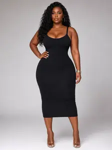 Sculpt Touch Women's Black Slip Dress with Removable Bra Pads Seamless Adjustable Comfortable Casual Clothes Elegant Fit Chic Bodycon Breathable Fabric Compression Elegance Womenswear Light Sleeveless Style Spaghetti Strap Basic Minimalist