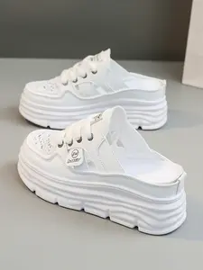 Thick soled and raised series: New women's casual shoes for spring, summer, and autumn, including thick soled shoes, white shoes, comfortable shoes, 5cm height increase, party shoes, and one foot toe toe flip flops, suitable for short women's sports style