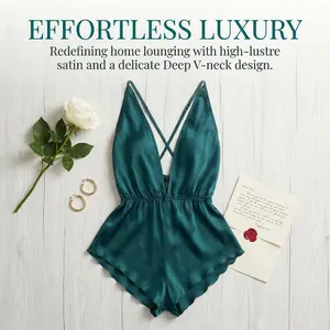 （FS）Plus Size Teal Satin Nightgown - Adjustable Straps with Ruffled Hem - Elegant Sexy Womens Sleepwear - MuseCurve