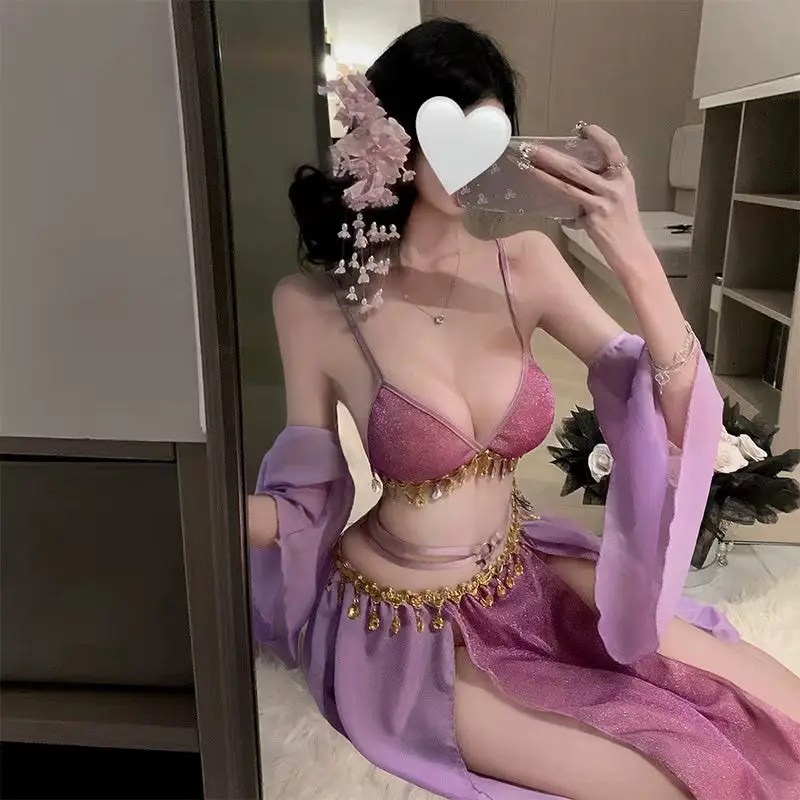 "Celestial Goddess" 4-Piece Exotic Lingerie Set – Antique Inspired Dance Ensemble