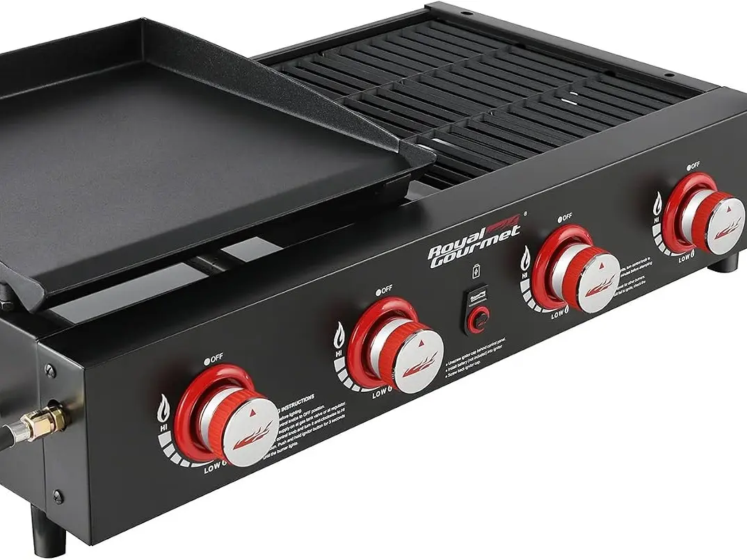 Royal Gourmet GD4002T 4-Burner Tailgater Grill and Griddle Combo | Portable Flat Top Propane Gas Grill with 40,000 BTUs Output for Backyard or Outdoor Cooking, Black