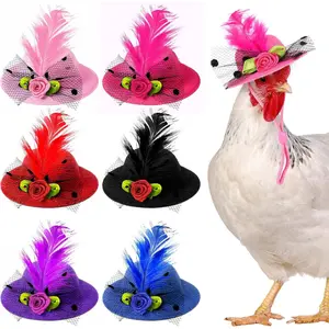 6 Pieces Chicken Hats for Hen Mini Chicken Helmet Accessories Feather Top Funny Small Hat Funny with Adjustable Elastic Chin Strap for Animal Costume (Fresh Color, Classic Style) ADJUSTABLE ELASTIC CHICKEN HATS