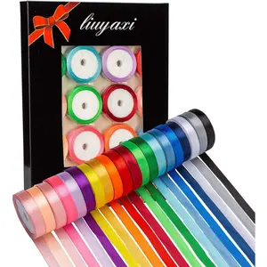 100 Yard Satin Ribbon Rolls 2/5" Wide 5 Yard/Roll Rainbow Ribbon for Gift Wrapping Crafts Hair Bows Wedding Party Decoration Glow - In - The - Dark LED Candy Bag for Halloween Indoor Outdoor Decor