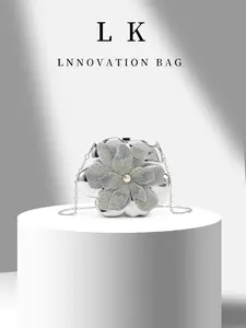 Luxurious Silver Color Floral Handbag, Elegant Acrylic Crossbody Bag, Perfect for Parties, Weddings, Balls, Evening Events, Bride Gift