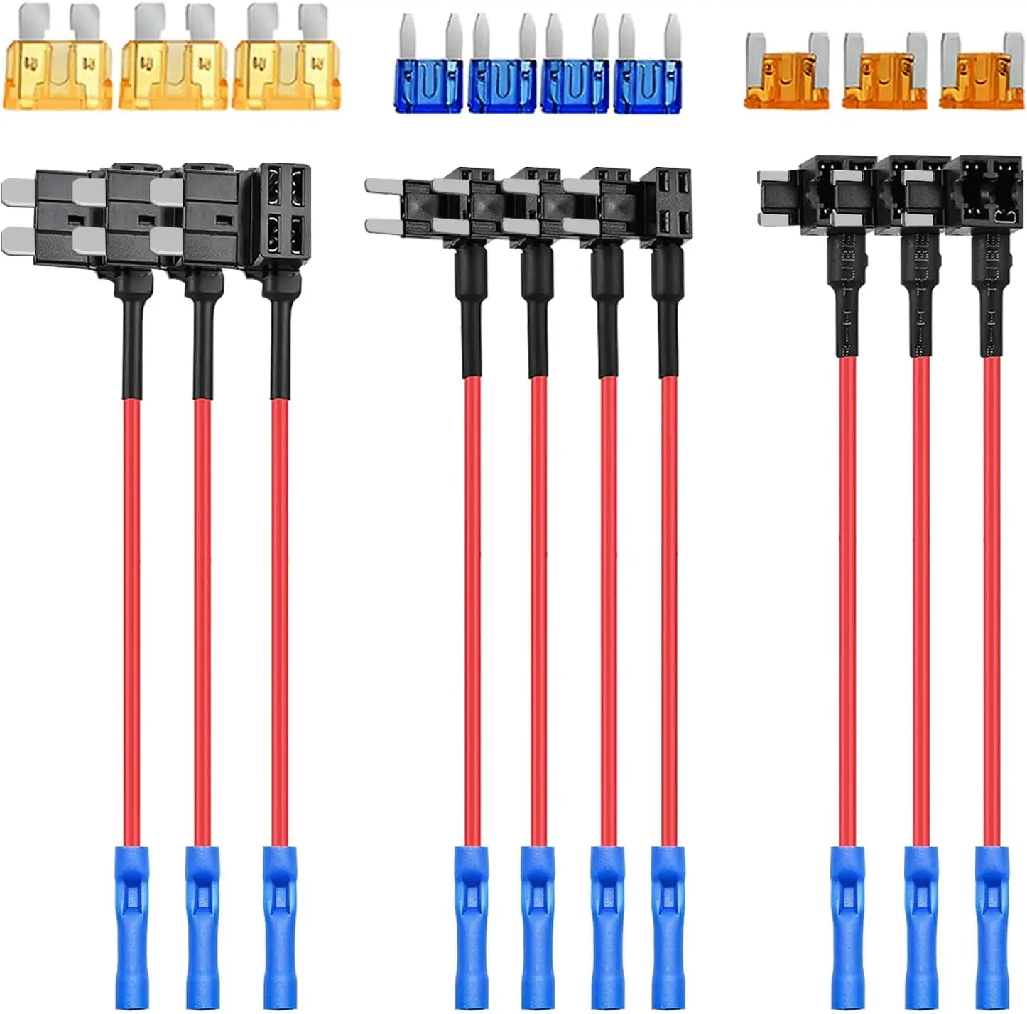 Nilight 12V Add-a-Circuit Fuse Adapter - Dual Slot, Multi-Size Standard & Mini TAP Blade Fuse, 10-Pack Tinned Copper Power Split Holder, Car Accessories for Dashcam Vehicle