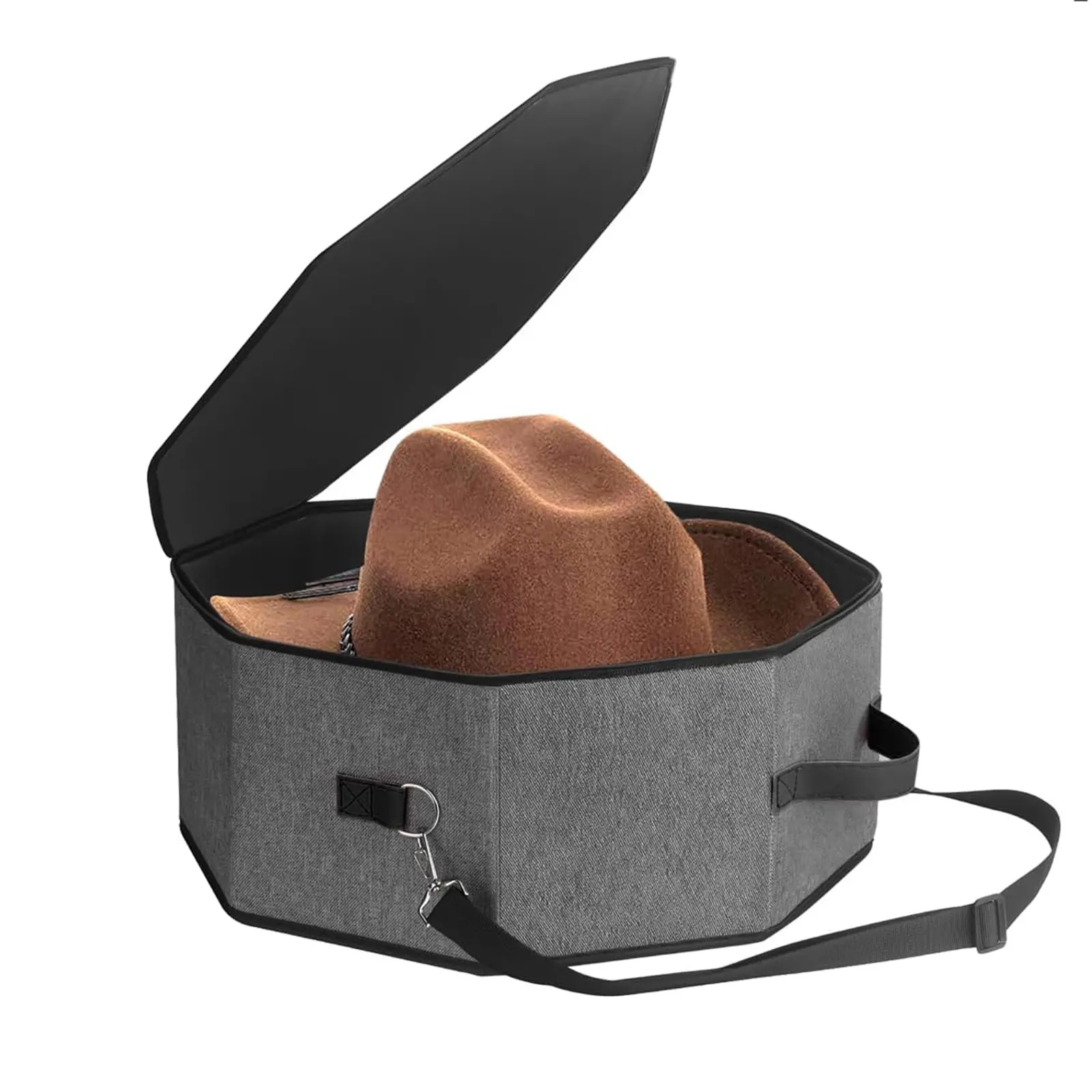 Portable Hat Storage Box with Sturdy Cardboard, Handle, Adjustable Cover, Strap - Multi Purpose Storage Organizer for Cowboy Caps, Wide-Brimmed Women’s Hats, Crushing & Deformation Protection, Hand or Shoulder Carrying
