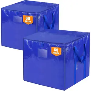 2 Pack  Moving Bags with Zippers & Carrying Handles, Heavy-Duty Storage Tote Moving Boxes for Space Saving (2 PK, 60 Gallon)