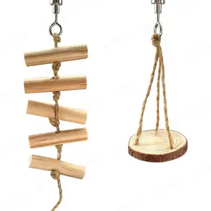 Wood-Made Hanging Climbing Swing Handmade Spider Fence Ladder Spider Jumping Platform Accessories for Pet Habitats