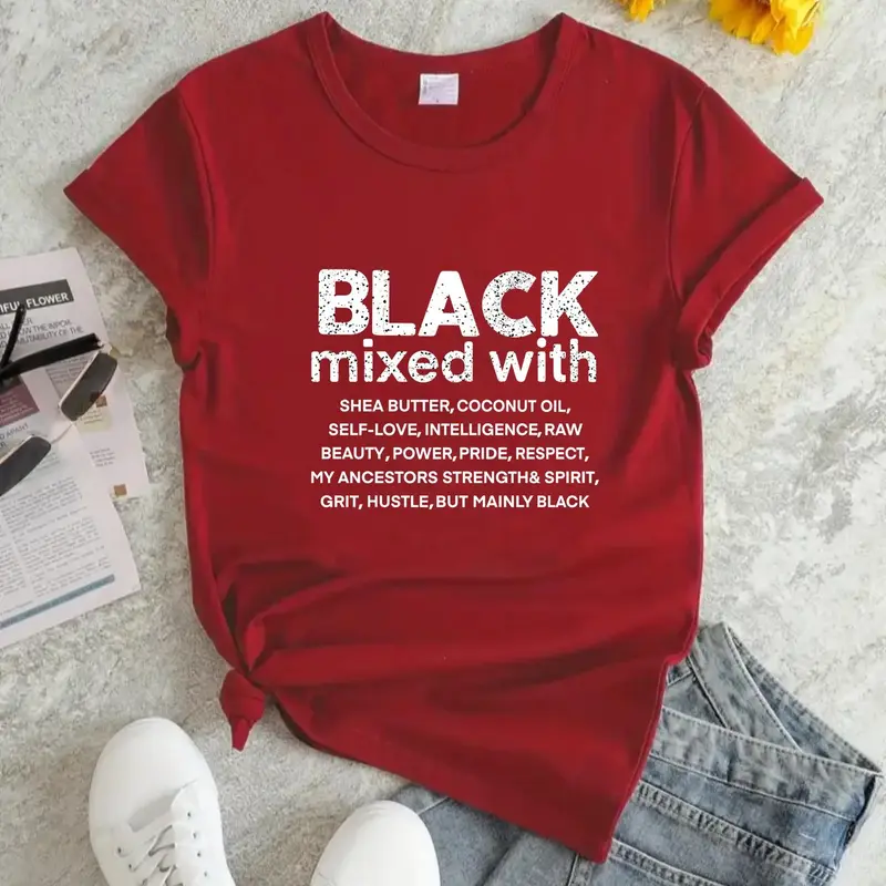 Women's Letter Print Round Neck Tee, Summer Clothes Women, Casual Short Sleeve Crew Neck T-Shirt for Summer, Fashion Women's Top for Daily Wear, Lady, Casual Tee Shirts