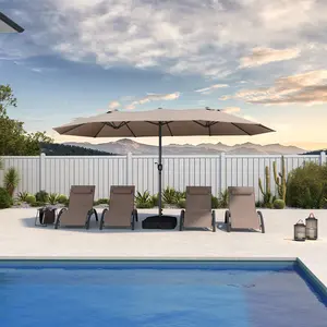 PURPLE LEAF Outdoor Garden Table Umbrella Double Sided Aluminum Rectangular Patio Market Umbrella with Base