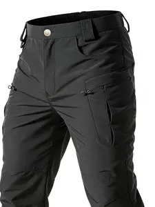Men's Multifunctional Tactical Work Pants, Fitted Plain, Durable Non-Elastic Fabric, Zipper Pockets, Ideal for Outdoor Hiking and Casual Wear